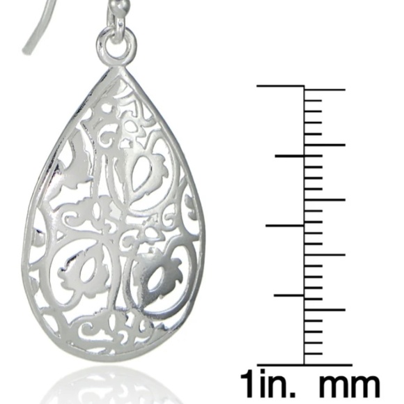New Lite Sterling Silver Filigree Dangling Teardrop Earrings Fishhook Backings - Picture 5 of 6